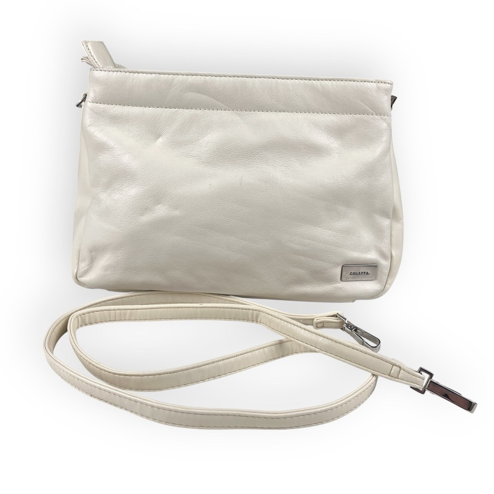 Vintage Coletta Shoulder Bag Clutch Genuine Leather Bone Ivory Strap‎